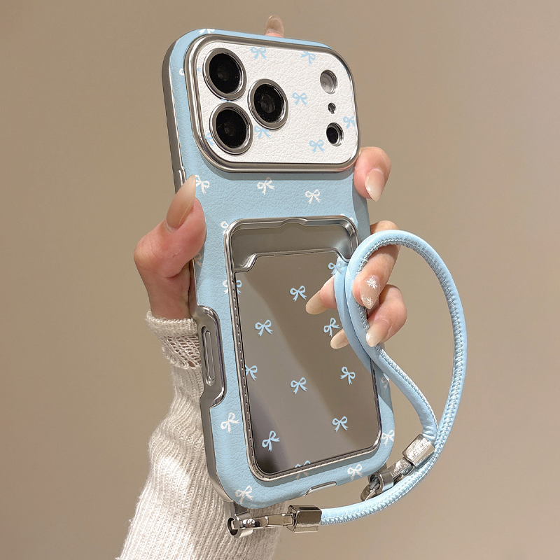 Phone Accessories Holder - Niedliche Schleifen-Spiegel-Kartenhalter-Handyhülle für iPhone 17 16