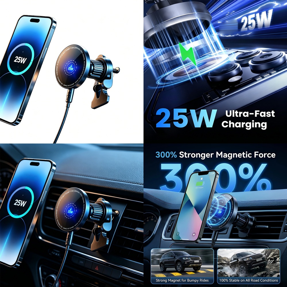Phone Cooling Fan - 25W Superschnelles magnetisches kabelloses Auto-Ladegerät für