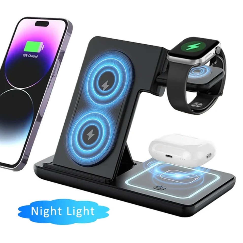 Phone Cooling Fan - Nacht-LED-Licht 3-in-1 kabelloses Ladegerät, faltbarer Ständer